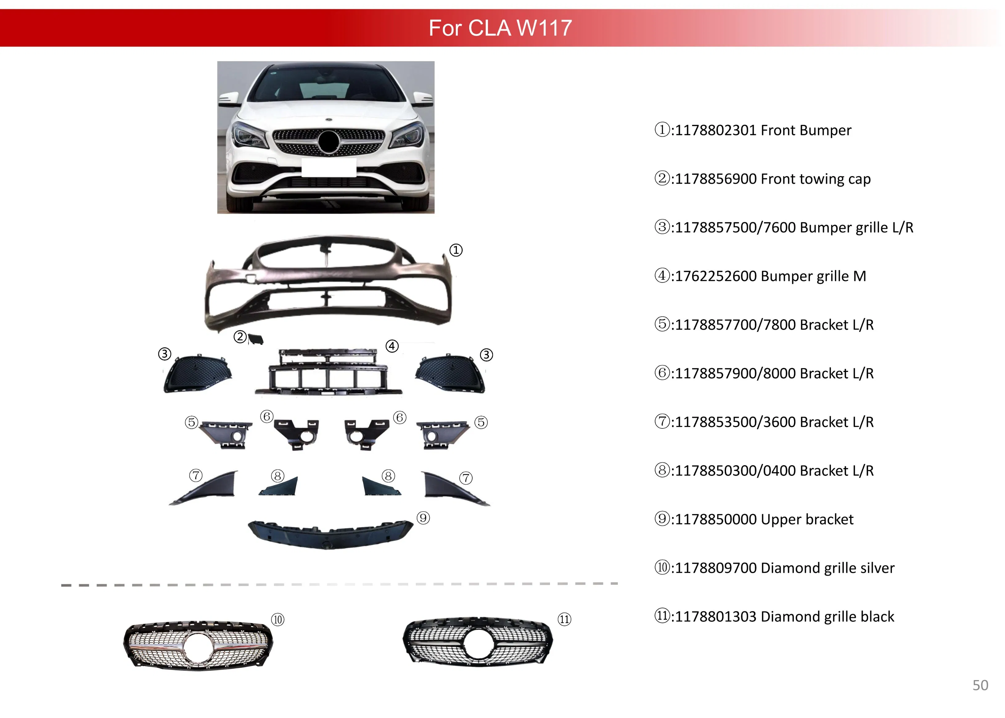 Car Accessories Bodykit Front Bumper for Mercedes B E N Z W177 W118 W117 W221 Body Kit