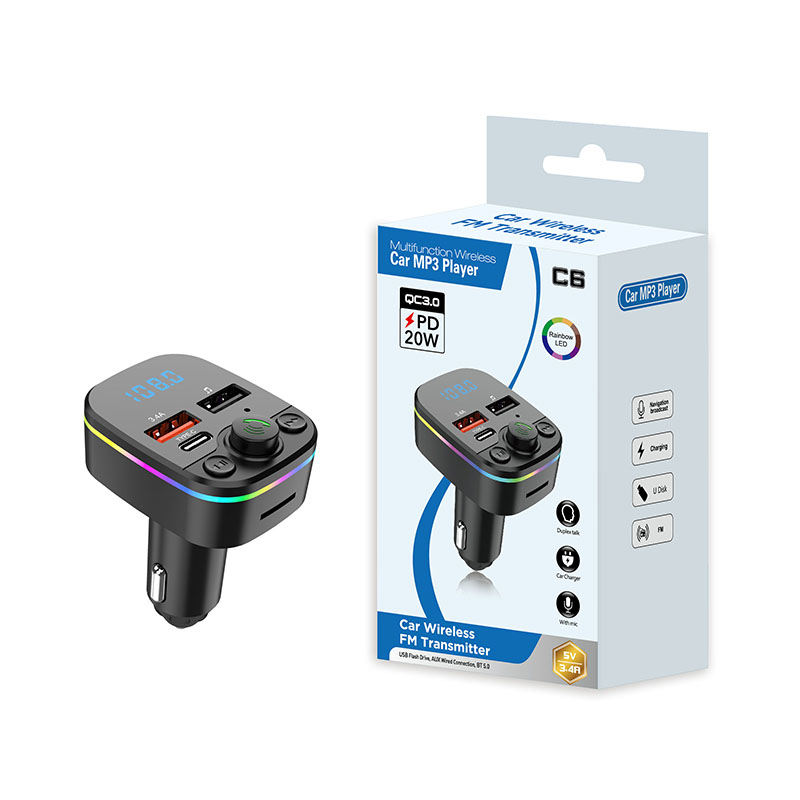 Автомобильный MP3-плеер с FM-передатчиком, двойным USB, быстрой зарядкой, Bluetooth и светодиодной подсветкой