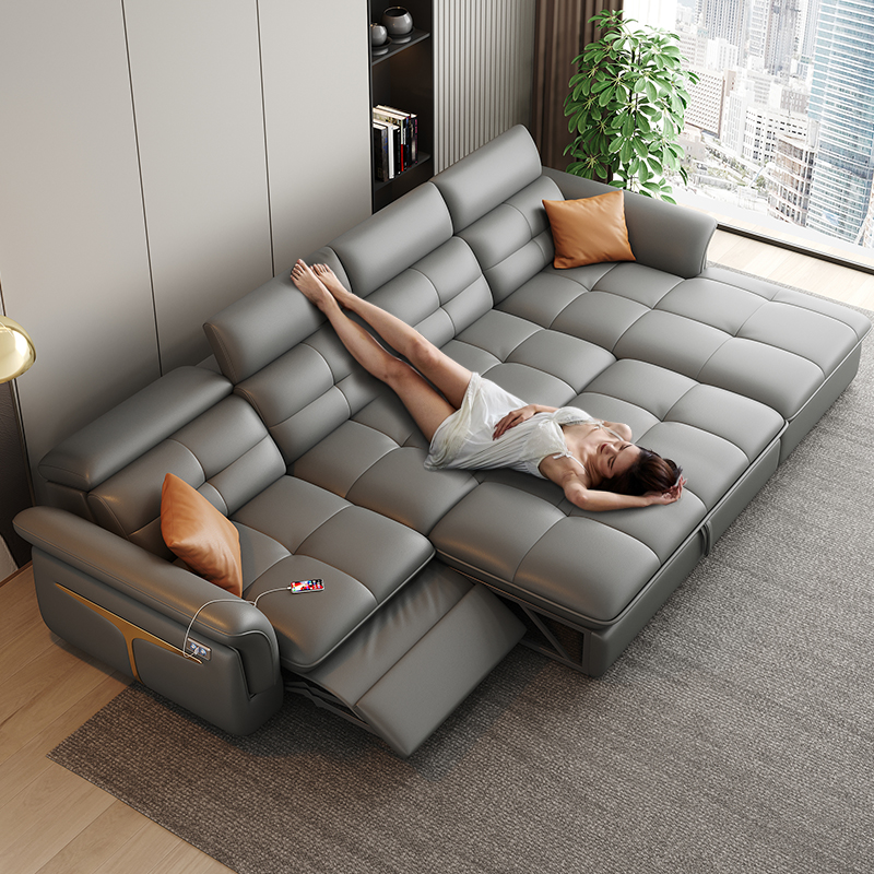 "Customized 2025 Modern Space-Saving Storage Reclining Leather Sofa Bedroom Set"
