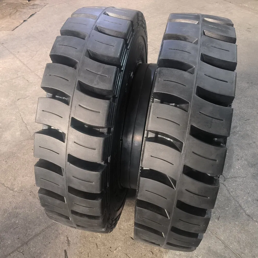 Anygo Brand 10.00-20 Xz06 Solid Tire with Rim for Terex Mhl340 etc Material Handler Equipment, Heavy Duty Forklift Tire