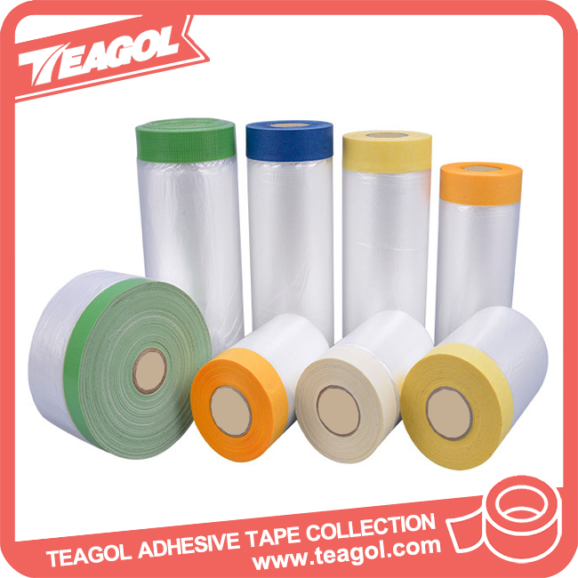 Pre Taped Masking Cover Film and Masking Paper Tape 2700mm/2100mm/1400mm/1100mm/550mm/300mm
