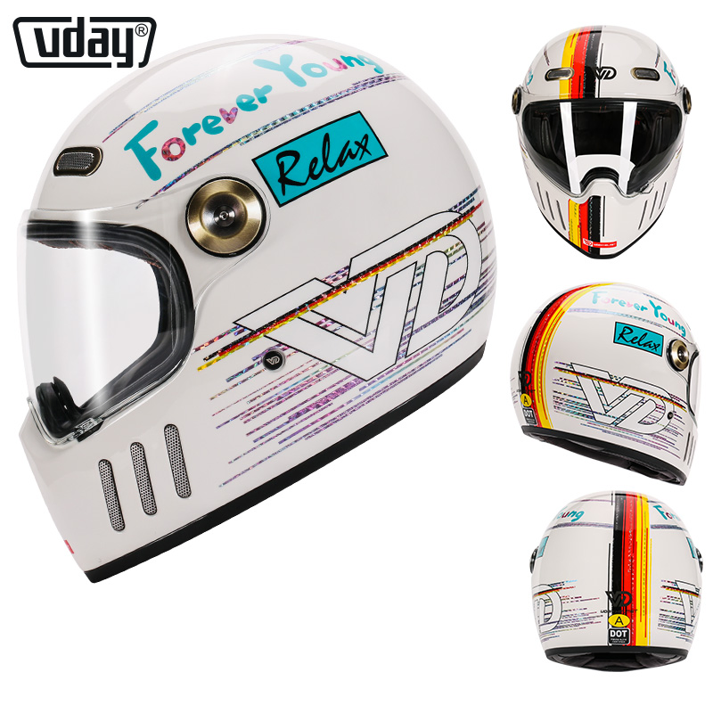 Motorcycle Retro Full Face Helmets Fiberglass Shell Bicycle Helmet