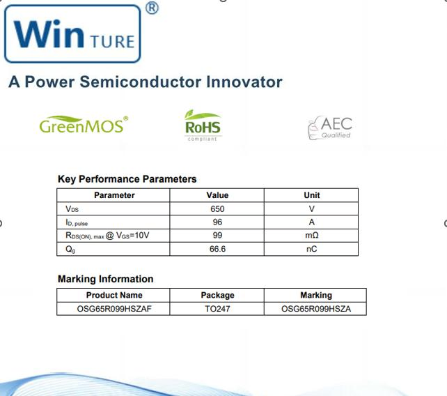 Мощный MOSFET OSG65R099HSZAF TO247 для автоинверторов