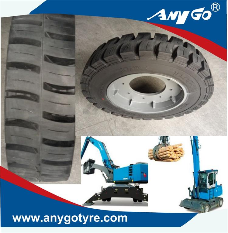 Anygo Brand 12.00-20 Xz06 Solid Tire with Rim for Terex Mhl340 etc Material Handler Equipment, Heavy Duty Forklift Tire
