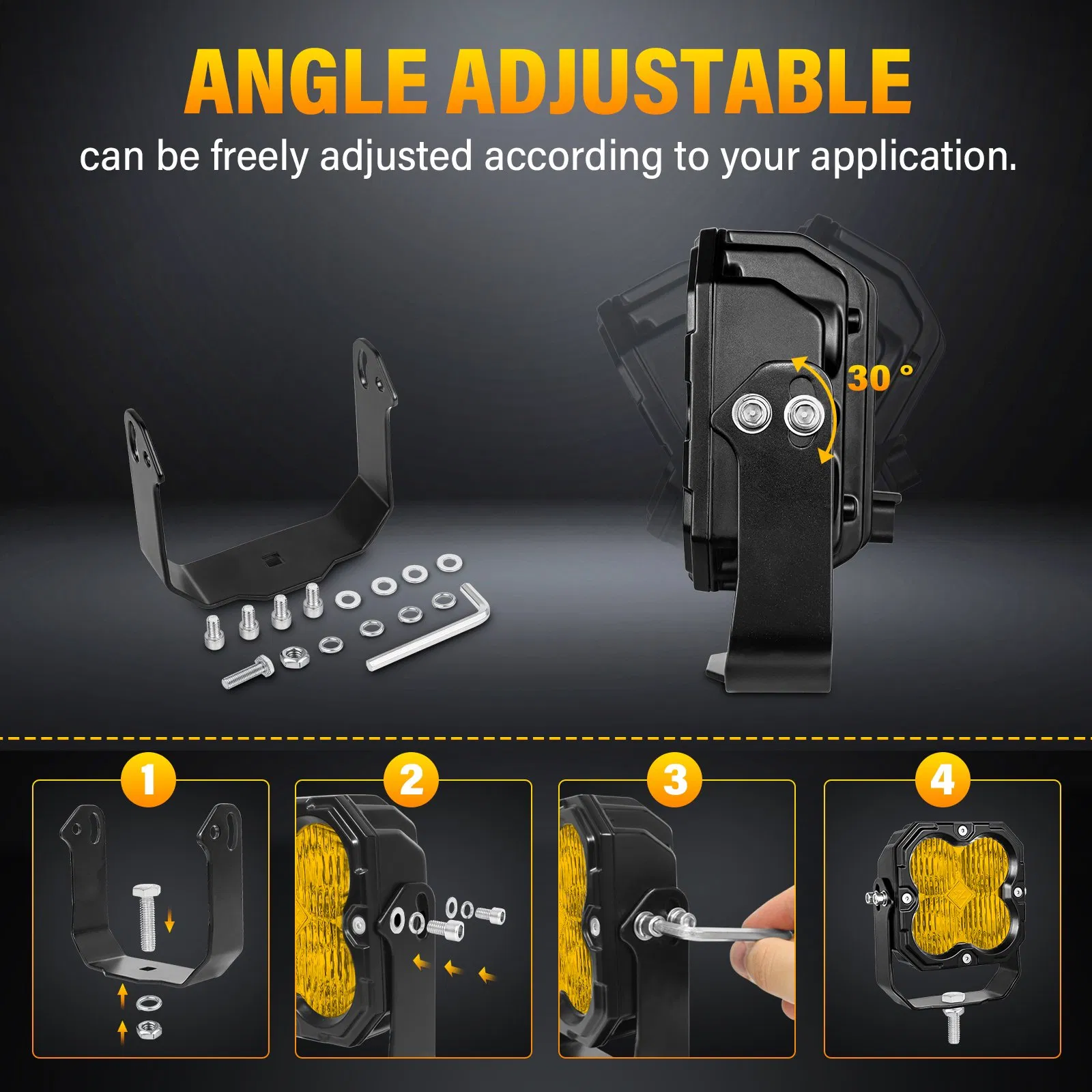 Светодиодный светильник 4.5" для джипа, желтый/белый