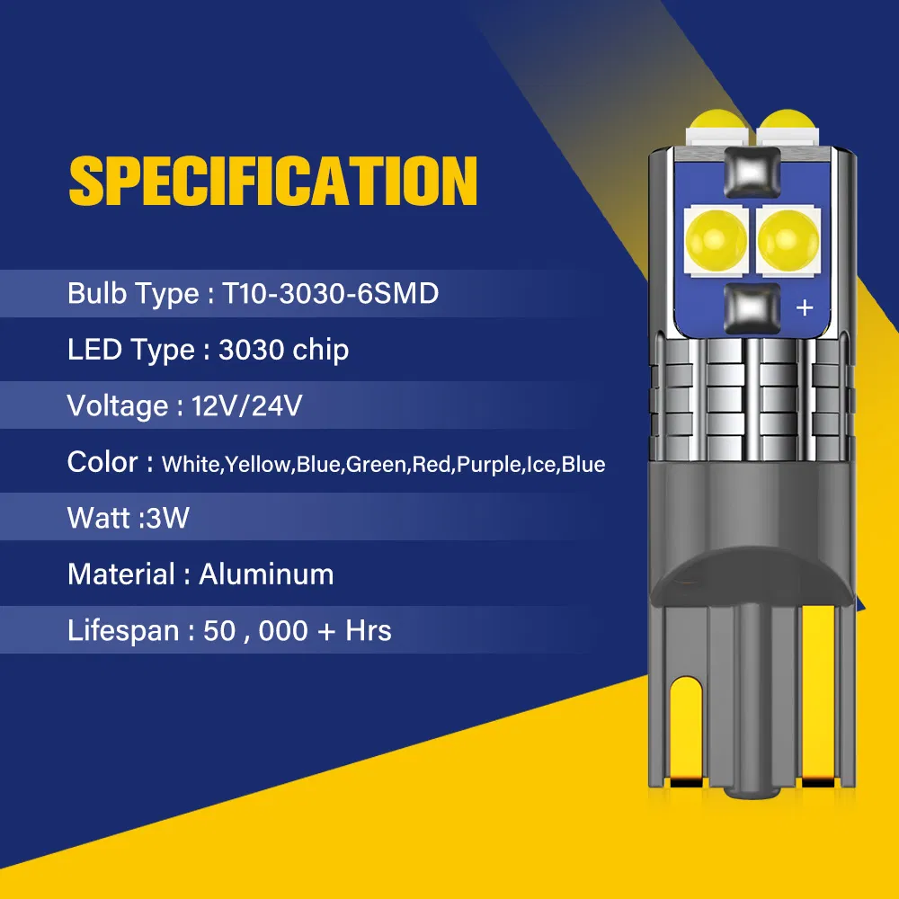 Светодиодные лампы BKR T10 W5W для авто, 6SMD