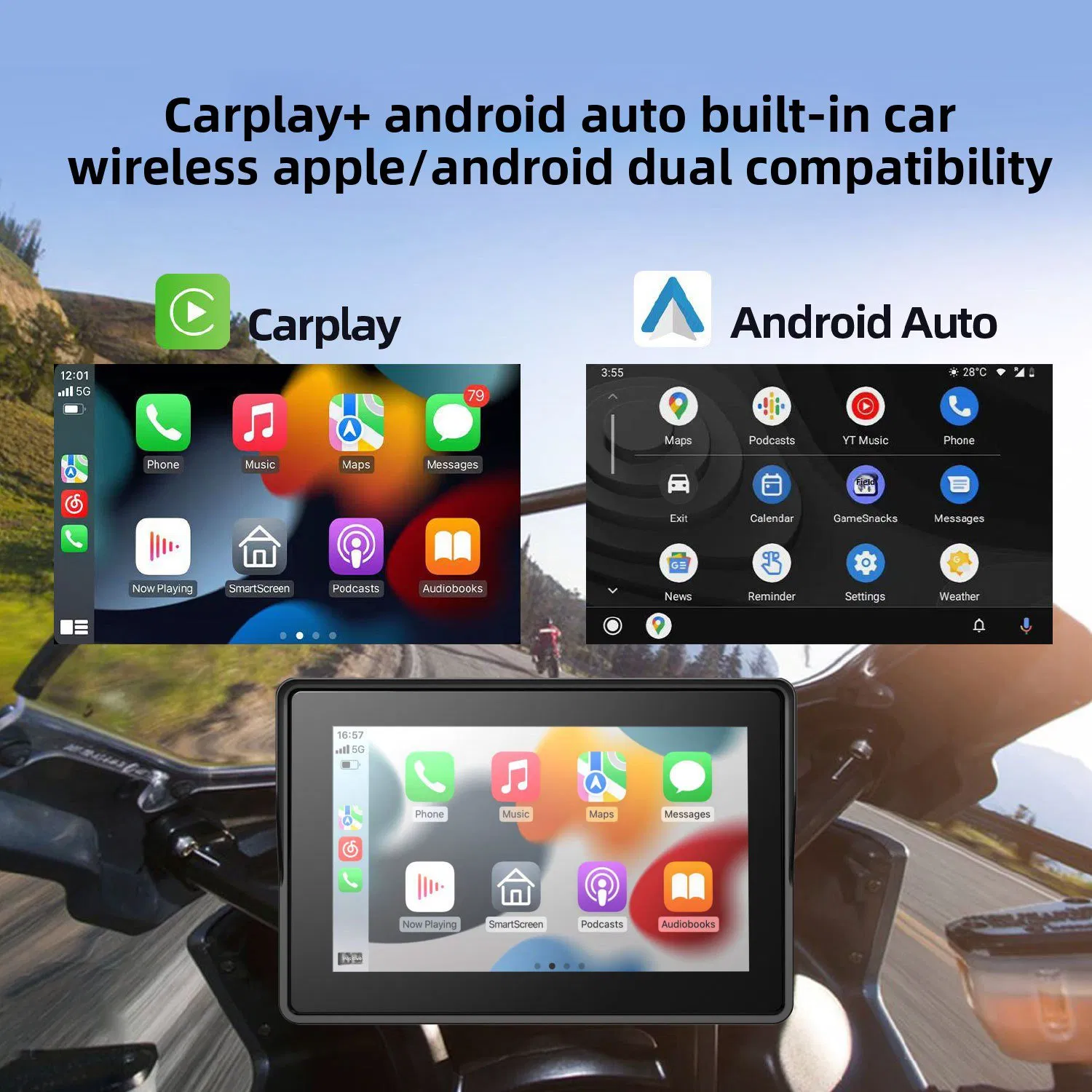 5-дюймовый мотоциклетный MP5-плеер с CarPlay и камерой