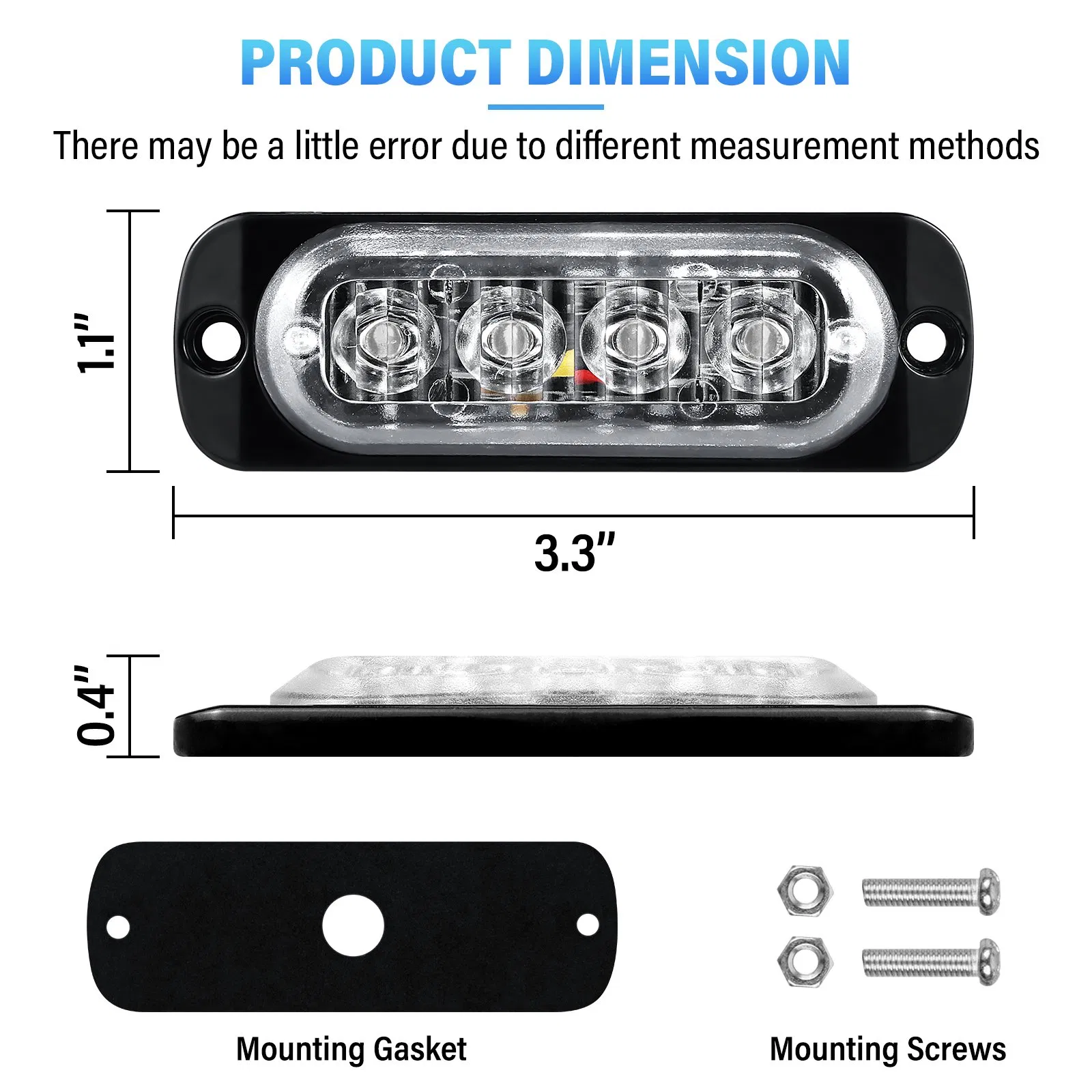 OEM Blue Red Strobe Lights – 4 LED, 12V/24V, Surface Mount, Multi-Vehicle Use (CE/RoHS/ISO9001 Certified)