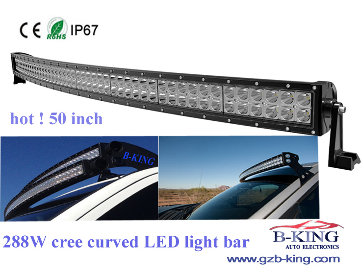 IP67 9-30V 288watts 50inch Curved LED Light Bar