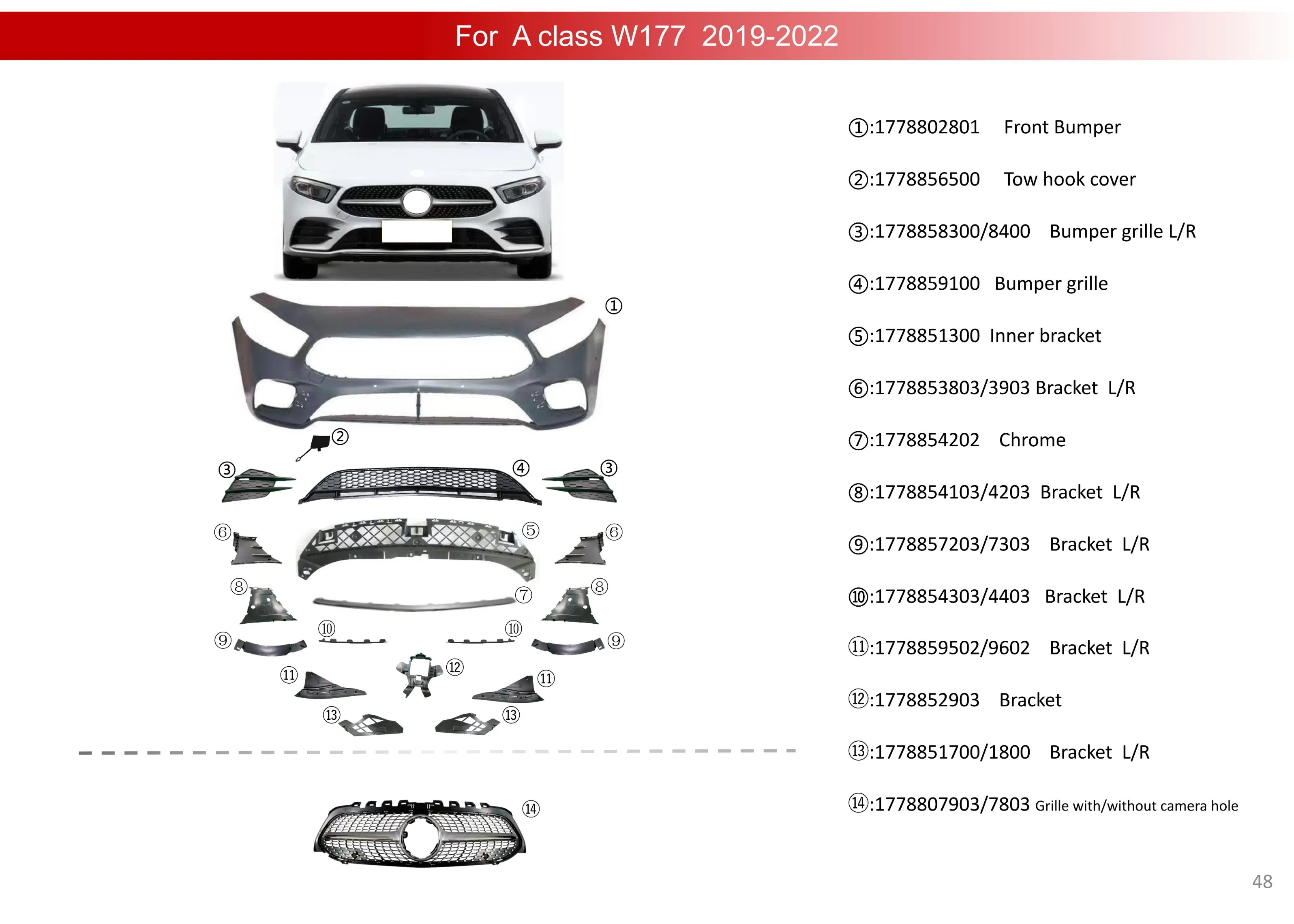 Car Accessories Bodykit Front Bumper for Mercedes B E N Z W177 W118 W117 W221 Body Kit