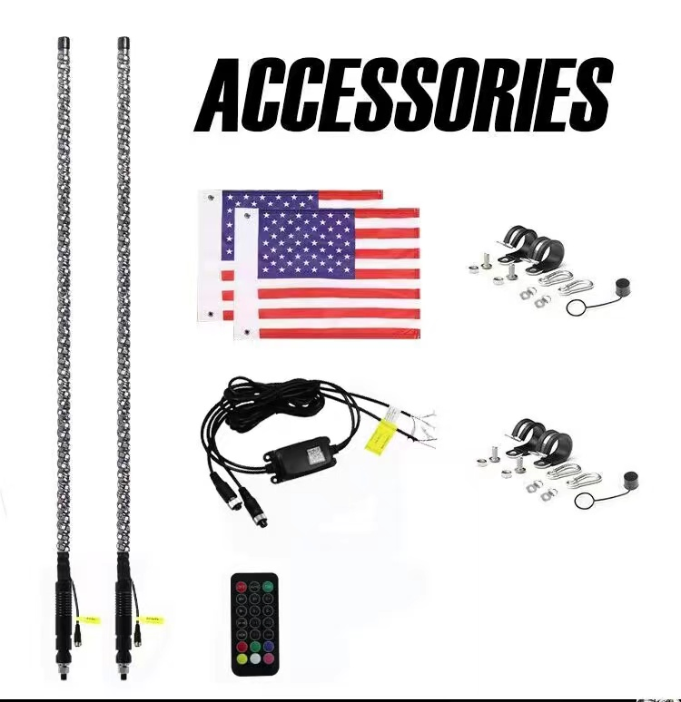 6FT/8FT/12FT Vehicle Fiberglass Pole Safety Flags 12-24V Construction Mining LED Buggy Whips