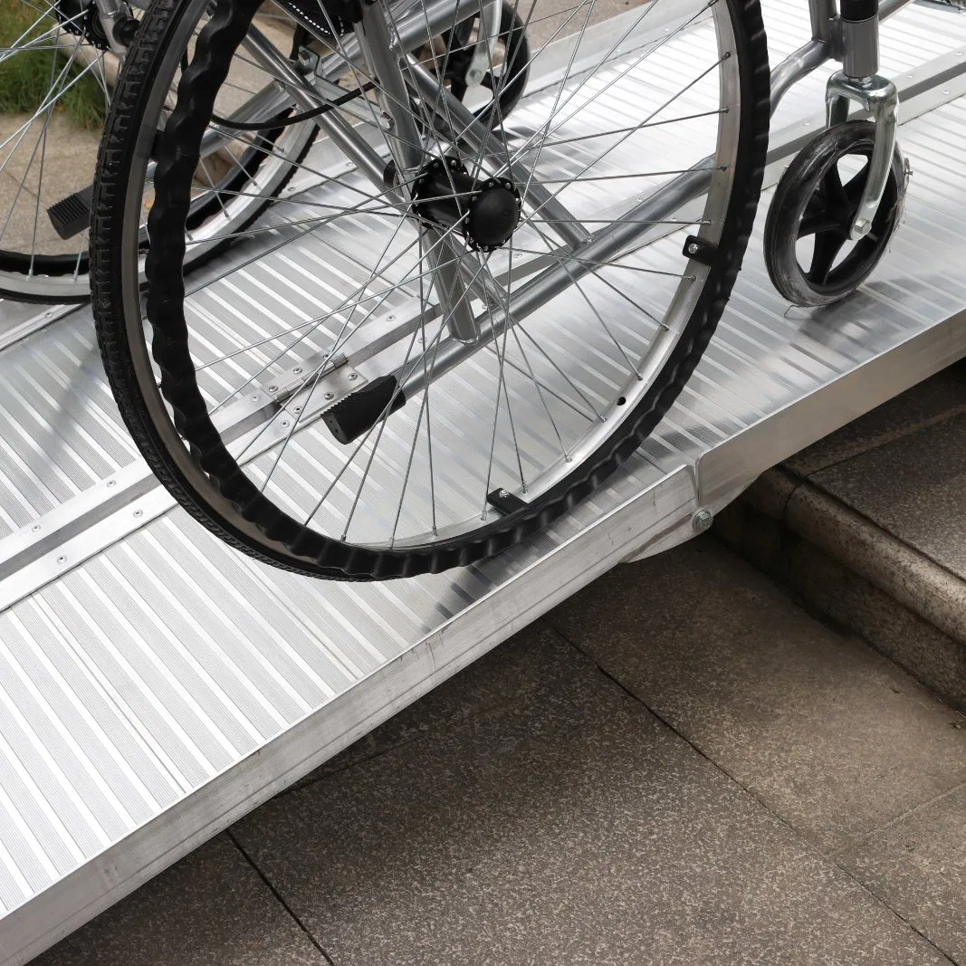 Wheelchair Ramp Aluminum 4-Fold Portable for Family Threshold Stairs
