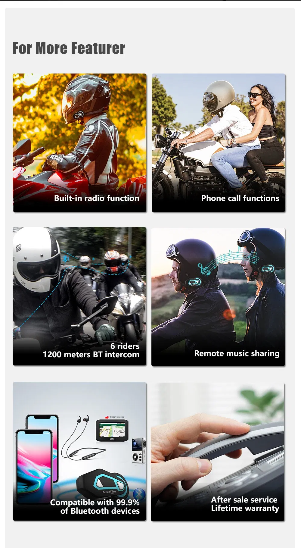 Motorcycle Bluetooth Intercom Headset Group Chat Motorbike Rider Wireless Moto Interphone Headphones
