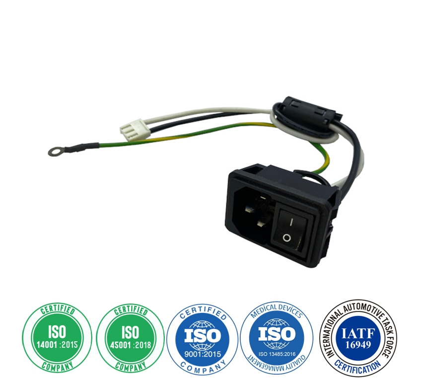 CE Certification IEC Appliance Inlet C14 15A Power Supply Wire Harness AC Inlet Socket Wire Harness