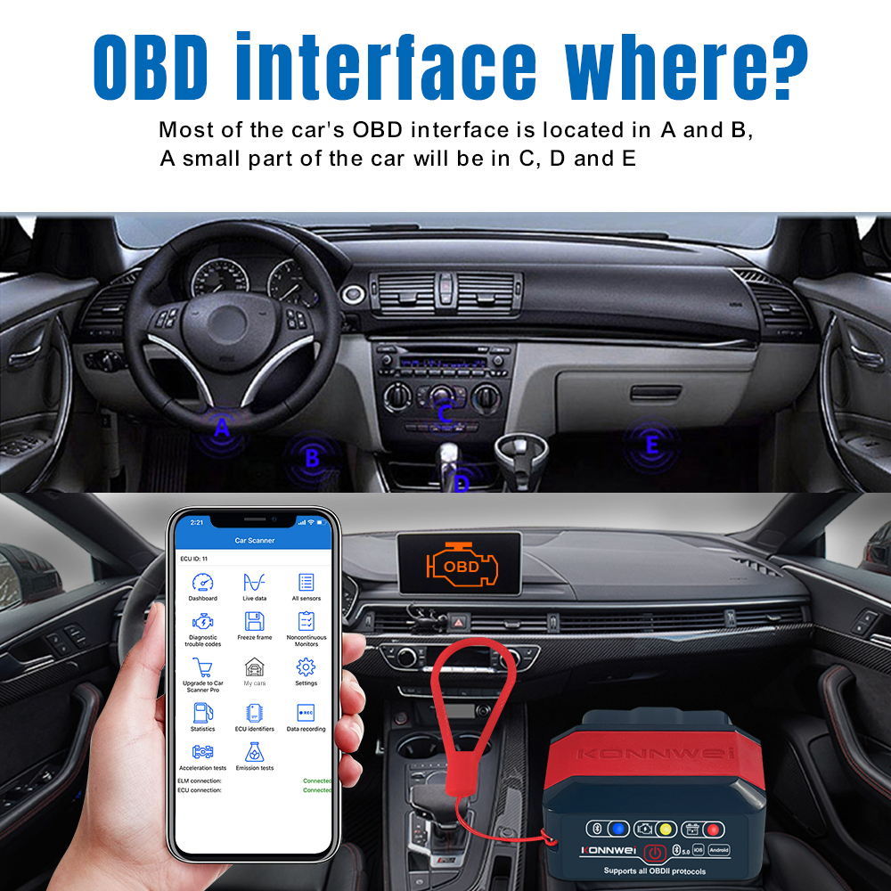 Универсальный автомобильный сканер OBD2 Konnwei KW905 для Android и iOS