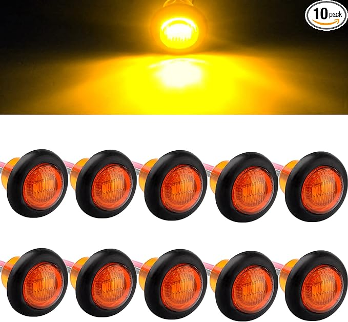 3/4 Inch Round LED Trailer Side Marker Clearance Lights Amber 3 Wires LED Marker Light