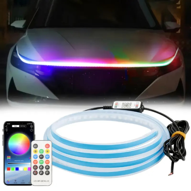 Universal Flexible Strip LED Car Daytime Running Light Auto Hood Decorative Atmosphere Lamp