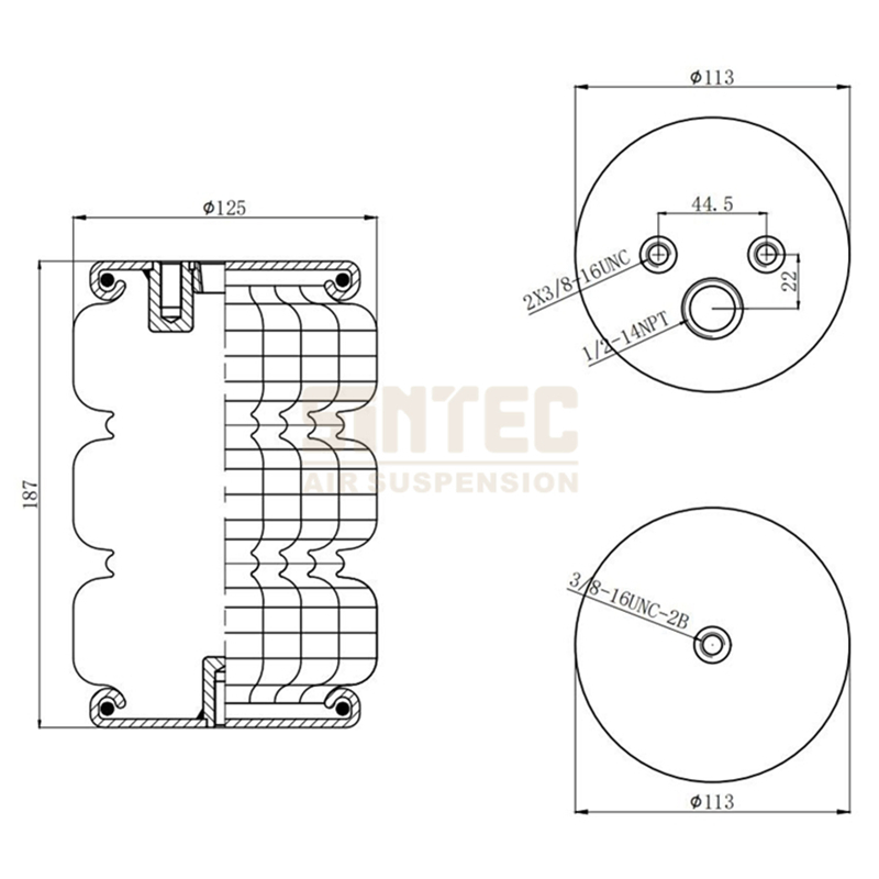 Пневмоподушка тройная для подвески автомобиля