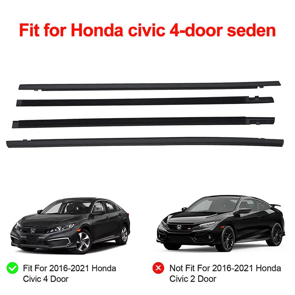 4 PCS Car Outer Door Window Moulding Trim Weatherstrip Seal Belt Compatible for Honda Civic 2016-2021 4 Door Sedan