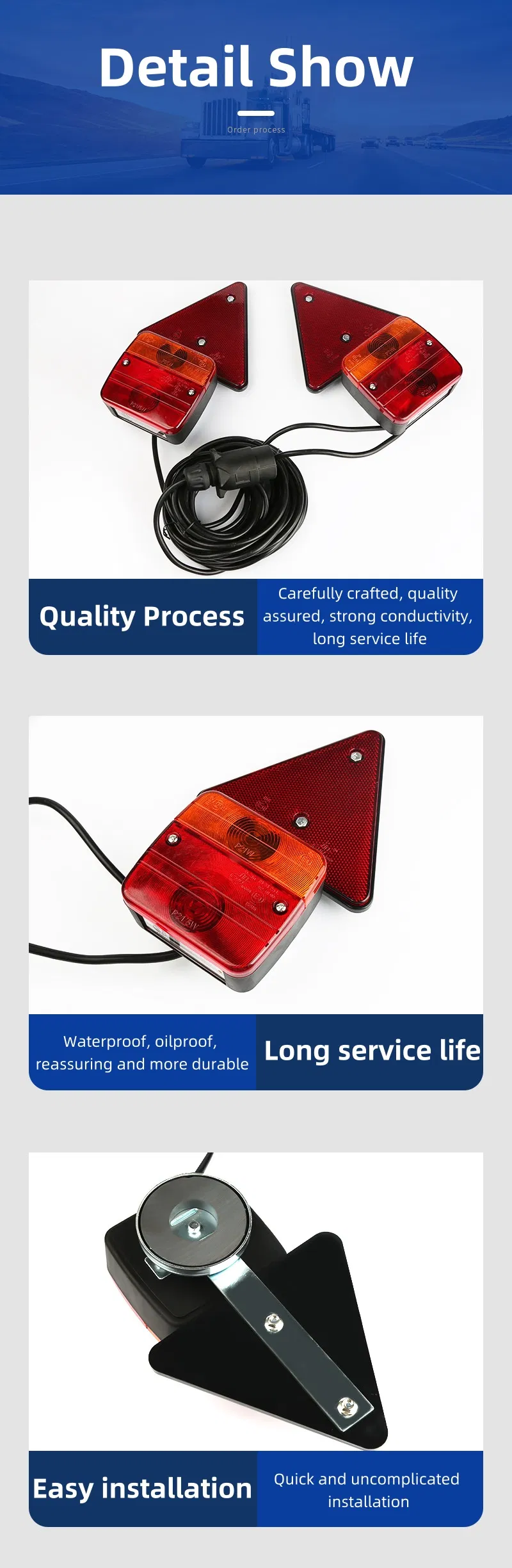 Trailer Lights LED Rear Tail Lamp Trailer Lighting Kits Cable with Magnets Reflectors