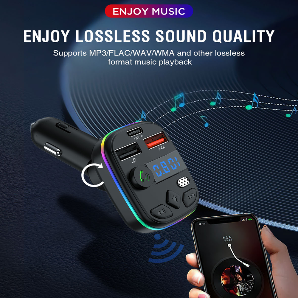 Автомобильный FM-передатчик C4P BT5.3 с MP3 плеером, громкой связью и двойным USB (5V/3A) для быстрой зарядки