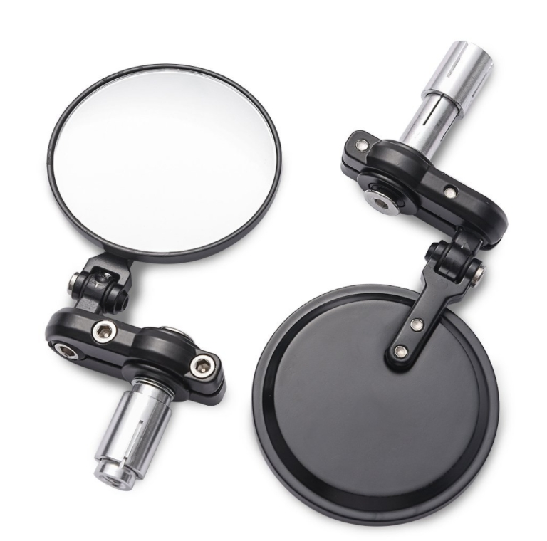Motorcycle Round Folding Handlebar End Mirrors Motorbike Black Rearview Glass Side Mirror
