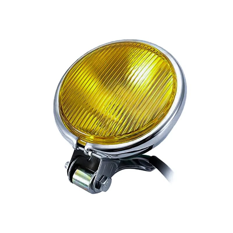 Ретро фара для мотоцикла Vintage Motorcycle, черная, желтое стекло