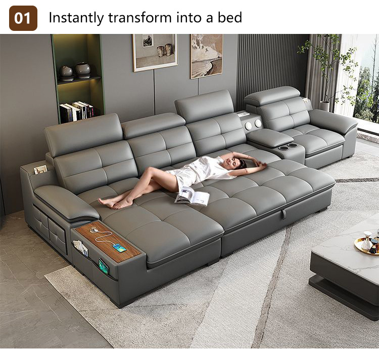 "Customized 2025 Modern Space-Saving Storage Reclining Leather Sofa Bedroom Set"