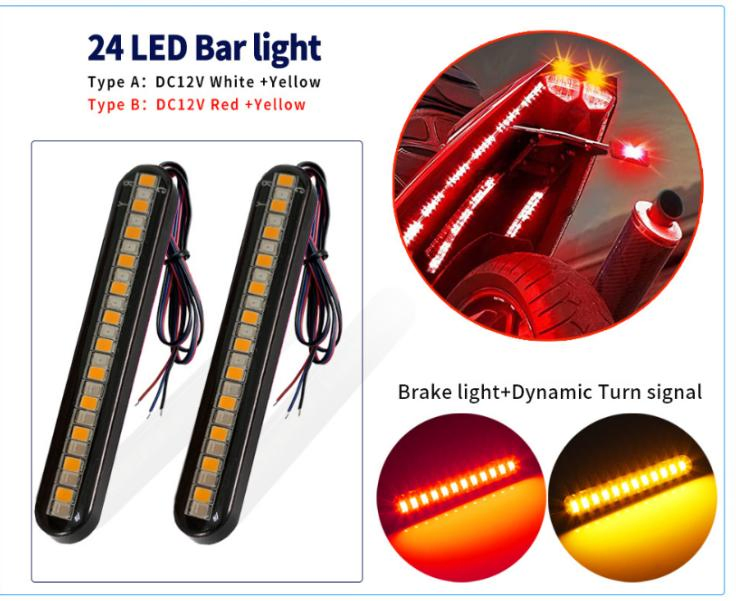 3W 24PCS SMD Dual Color Dynamic Function DC10-30V LED Motorcycles Car Turck License Plate Lamp Water Driven Turning Brake Tail Light