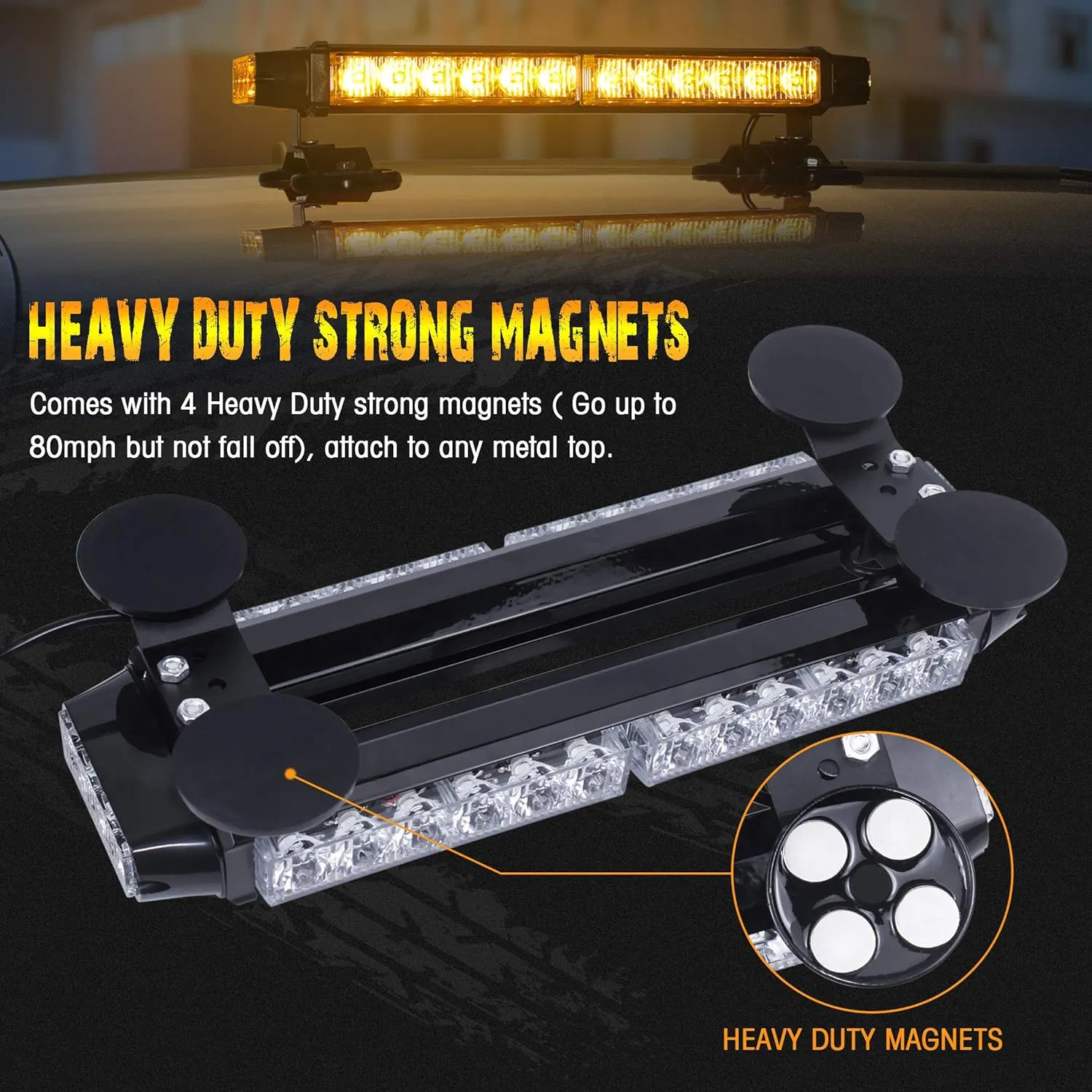 Car Long Row Double-Sided Stick Light Strobe Light Roof Warning Light Emergency Flash Strobe Light Magnet Ceiling Warning Light