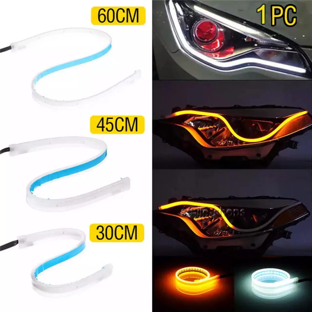 30cm 45cm 60cm Ultra-Thin Car LED Daytime Running Strip Light Soft Tube LED Strips Colorful Water Light Guide Car Light Strips