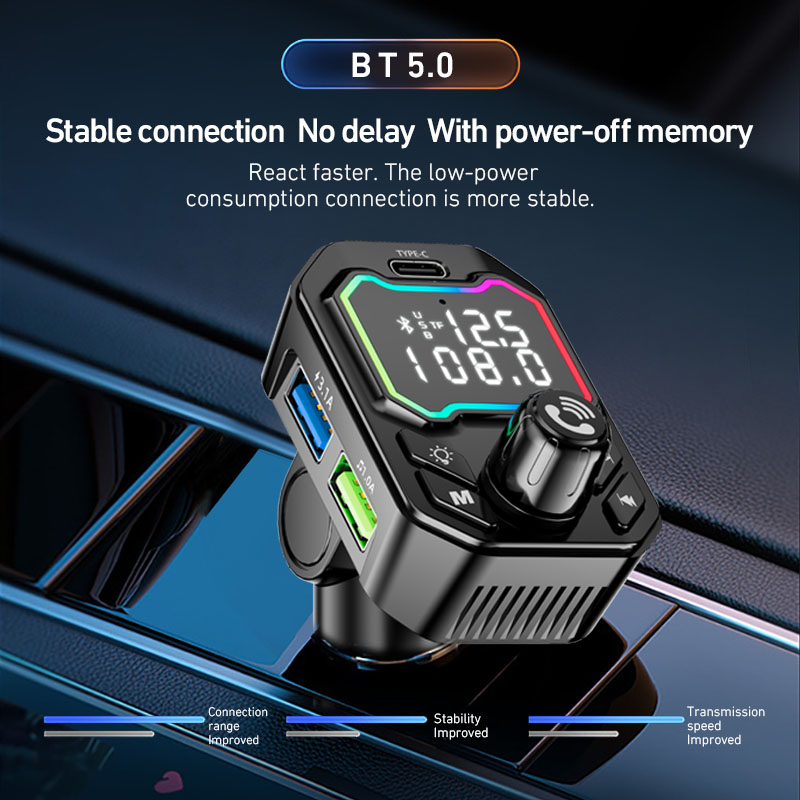 Портативный автомобильный FM-передатчик BT5.0 с MP3 плеером и Hands-Free