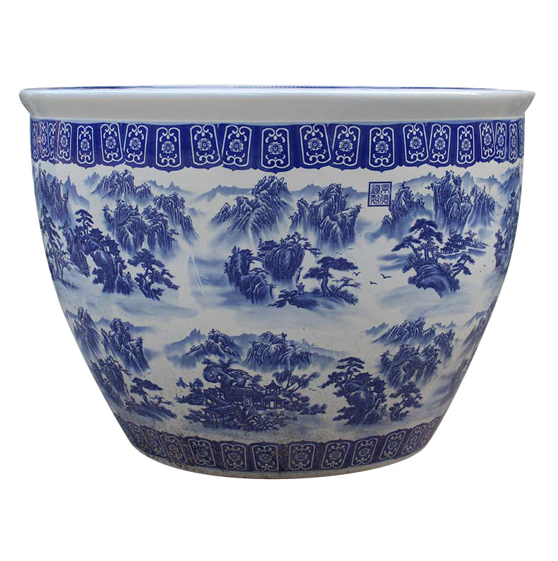 Jingdezhen большие керамические уличные горшки для ландшафта, сине-белые, набор для сада, цветочные кашпо на заказ