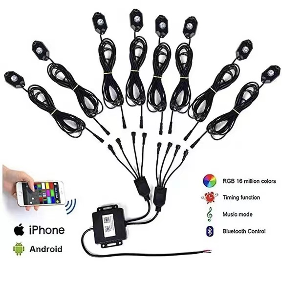 APP Control 8 Pod RGB LED Car Rock Light