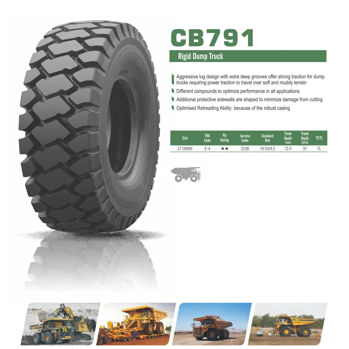 OTR Tires for off-Highway Dump Truck 27.00R49 Cat777E Tire