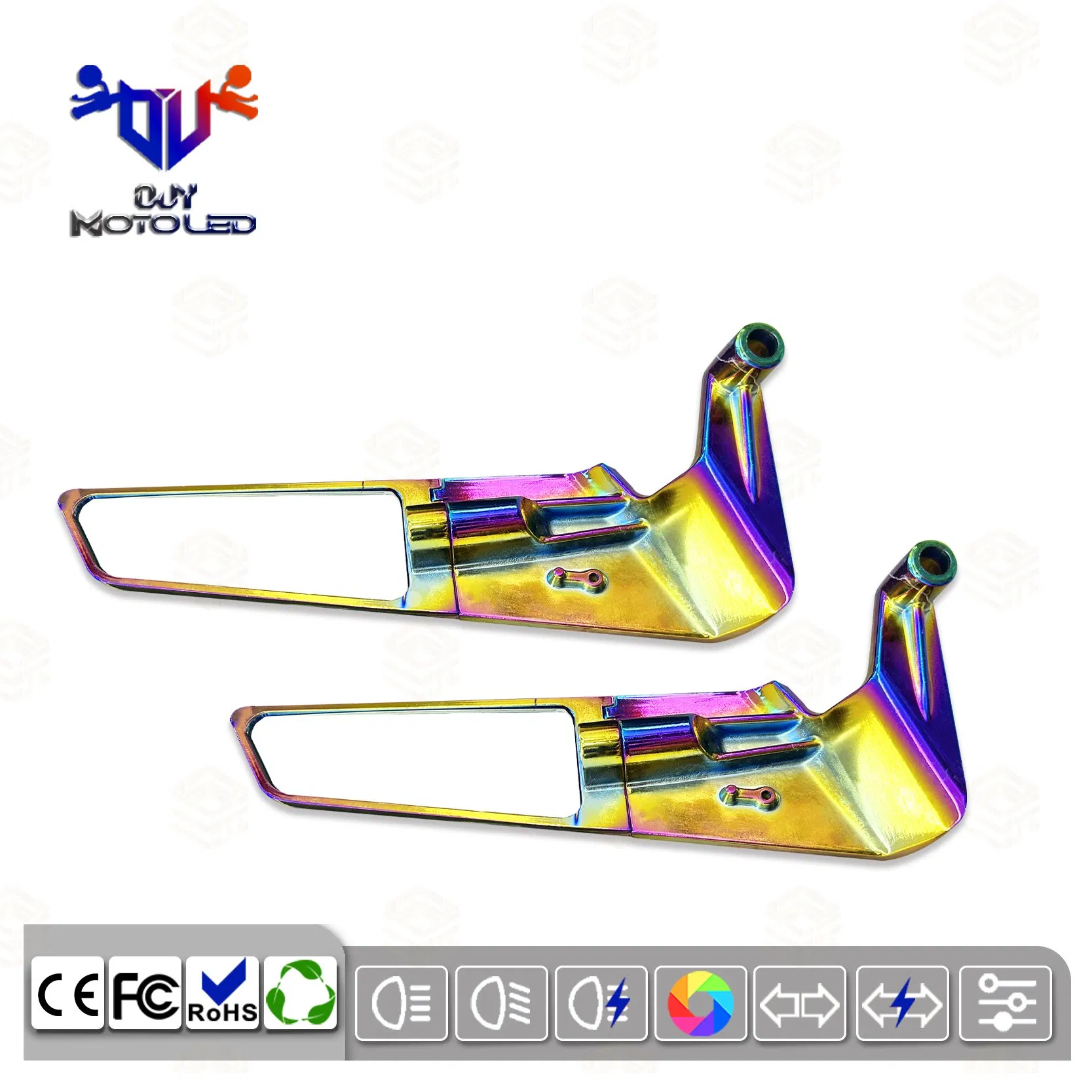 Long Wide-Angle Motorcycle Mirrors with Colorful Rainbow Design