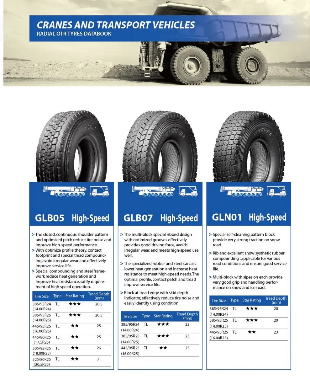 Advance High Speed Crane Tyres 385/95r24 14.00r24 385/95r25 14.00r25 445/95r25 16.00r25 445/80r25 17.5r25 505/95r25 18.00r25 525/80r25 20.5r25 Glb05 Glb07 Gln01
