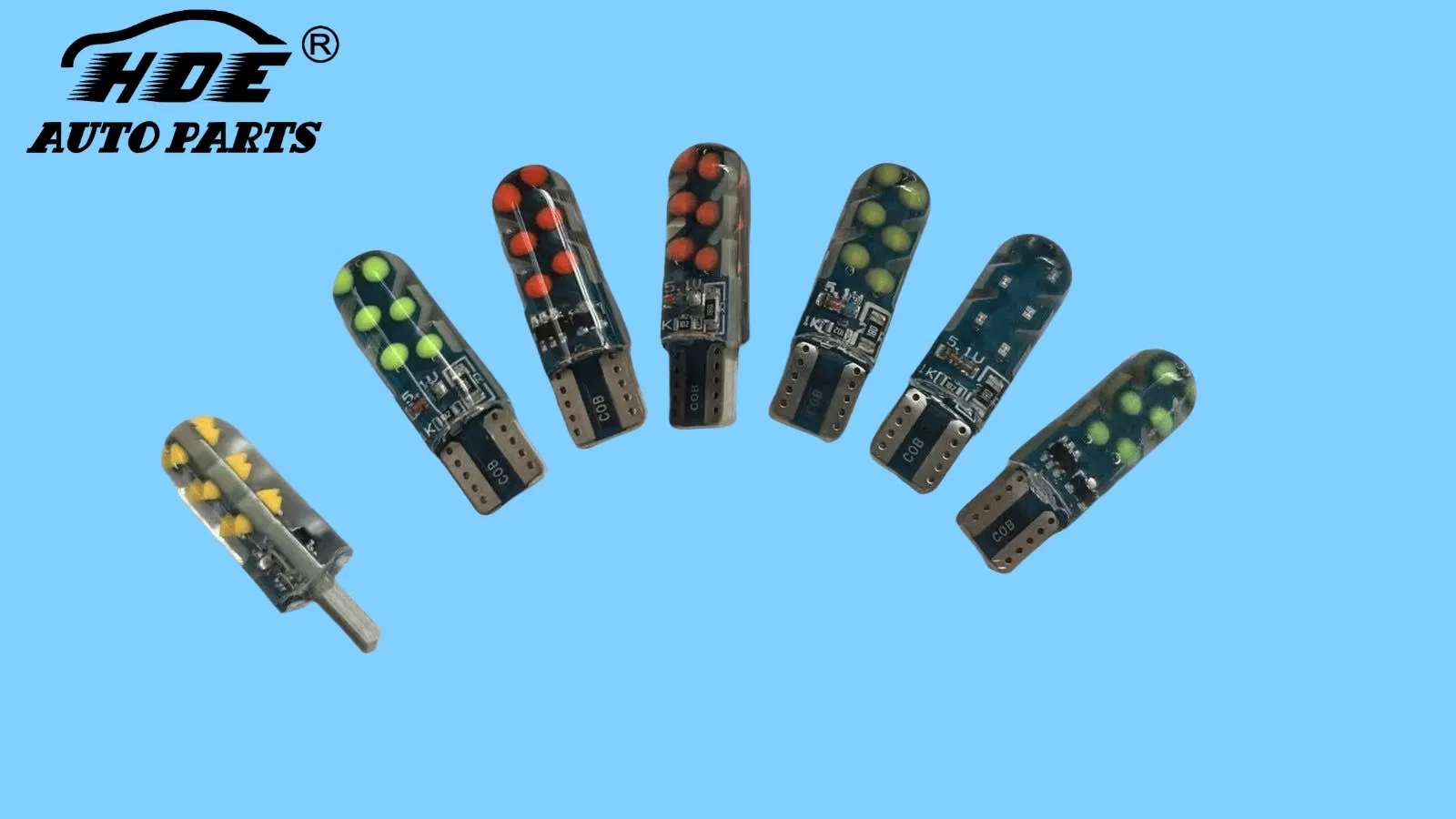 Светодиодная лампа T10 COB для авто, разноцветная
