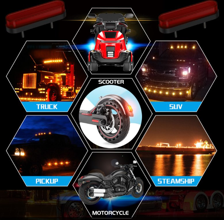 34 PCS DC 10~30V LED Car Turn Signal Tail Light for Road Traffic Waterproof Flowing Reverse Brake Stop Turn Rear Signal Trailer Light