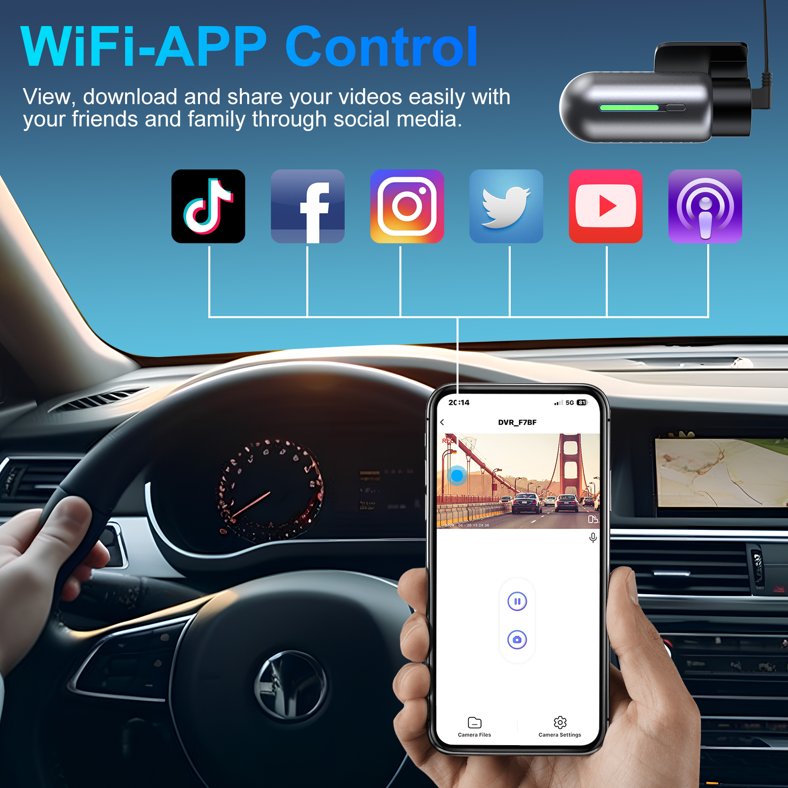 Автомобильный Wi-Fi видеорегистратор FHD 1080P с ночным видением