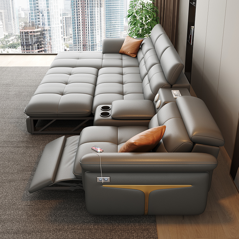 "Customized 2025 Modern Space-Saving Storage Reclining Leather Sofa Bedroom Set"