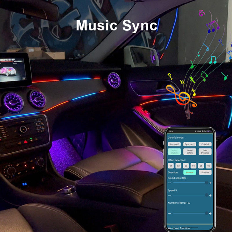 22 in 1 Dream Color RGB Dynamic Car Interior Light Wireless APP Control Ambient Atmosphere LED Light Kit for Car