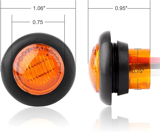 3/4 Inch Round LED Trailer Side Marker Clearance Lights Amber 3 Wires LED Marker Light