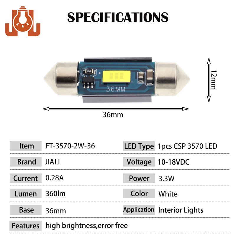Светодиодная лампа для авто 36mm Festoon, купольный свет