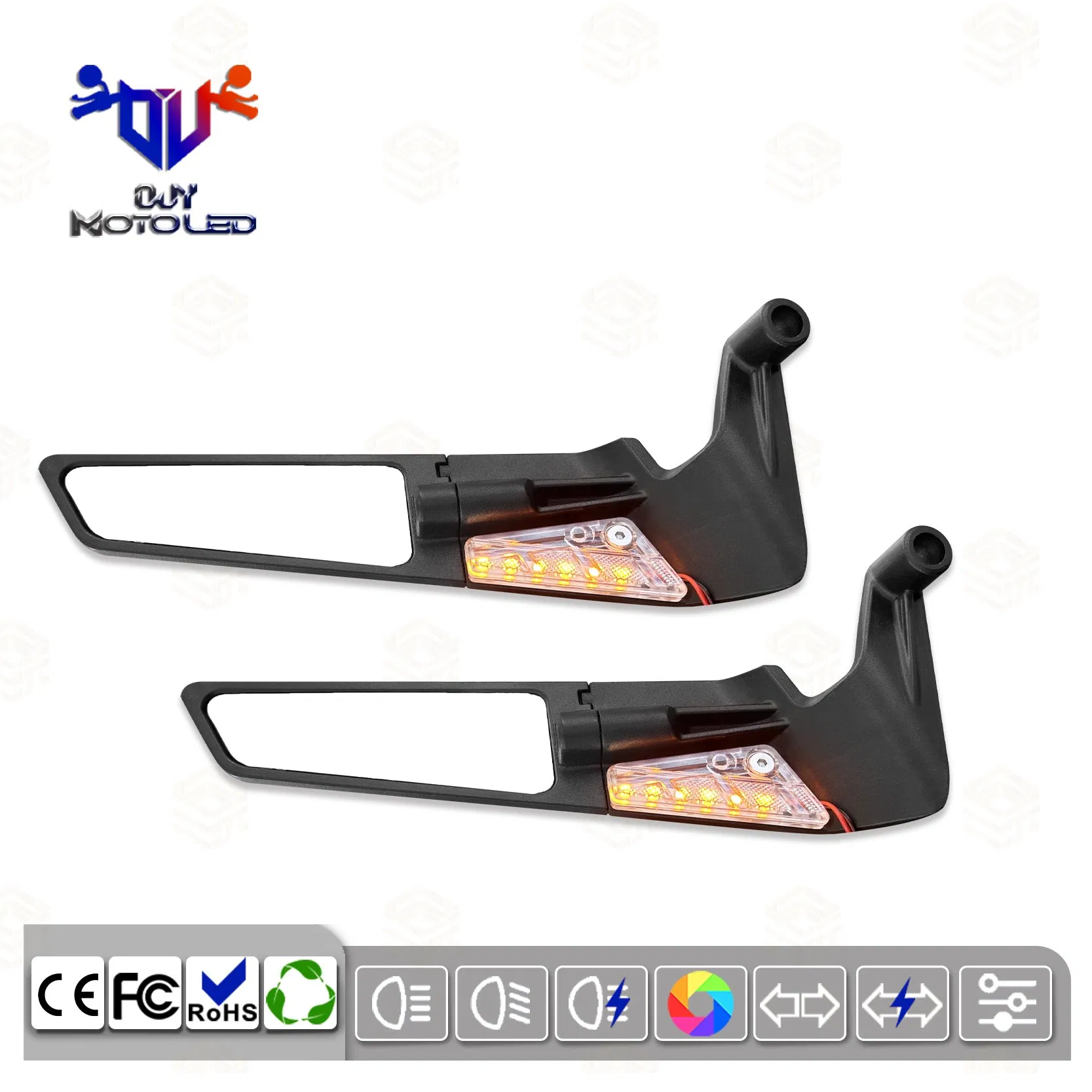 Motorcycle Universal Rearview Mirror Black Shell with LED Rearview Mirror Accessories