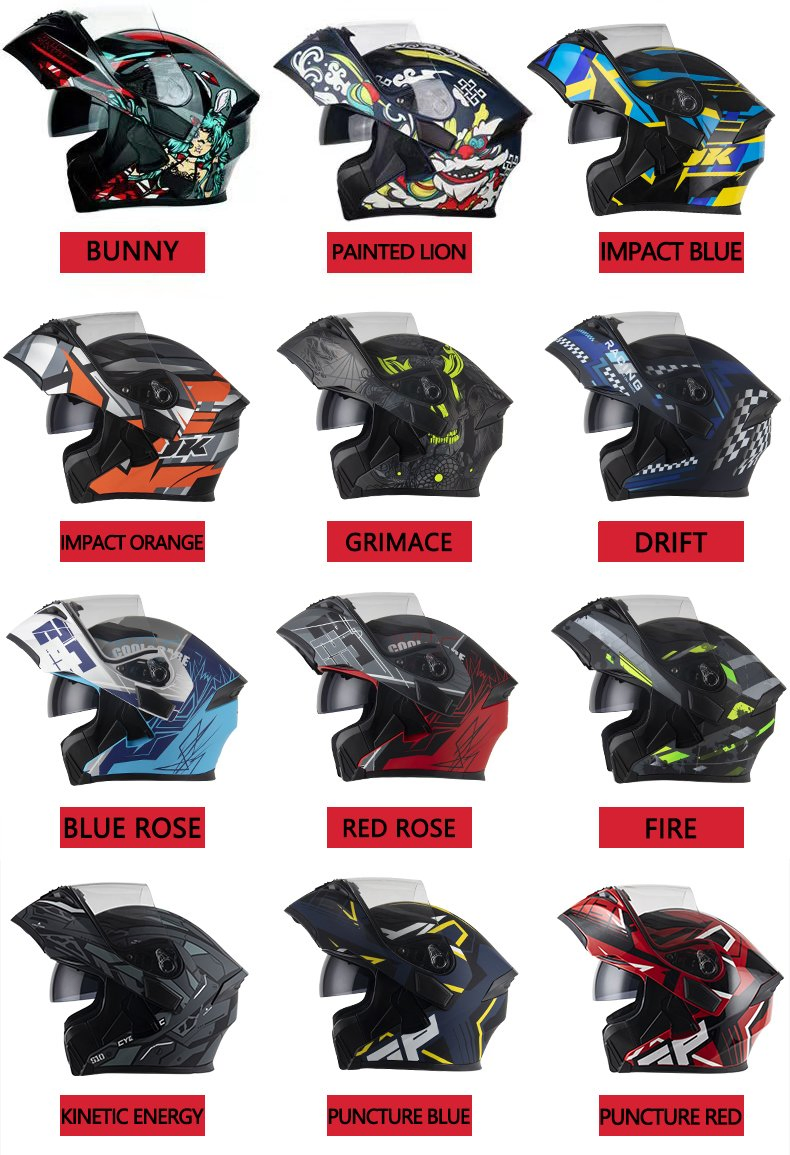 Factory Price Newly Designed ABS Motorcycle Helmet Flip-up Helmet Jk902 Red with DOT and ECE Certifications.
