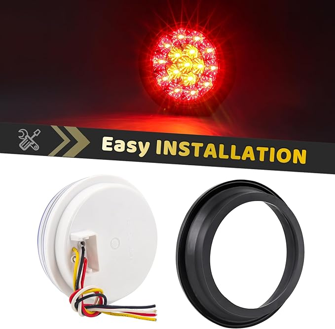 Waterproof IP67 DC 12V 4 Inch Round LED Truck Trailer Amber/Red Turn Brake Stop Running Tail Lights with Rubber Grommet Sealed