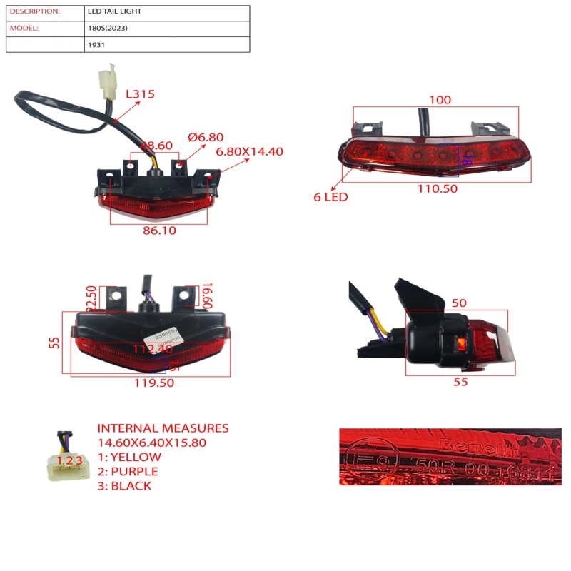 Qjmotor Benelli150s Motorcycle Tail Light Motorbike LED Rear Light Parts