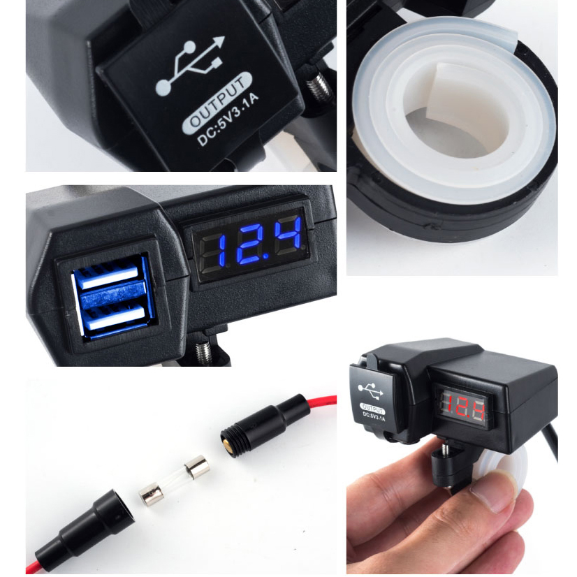 USB-зарядка для мотоцикла 12V/24V с индикатором напряжения