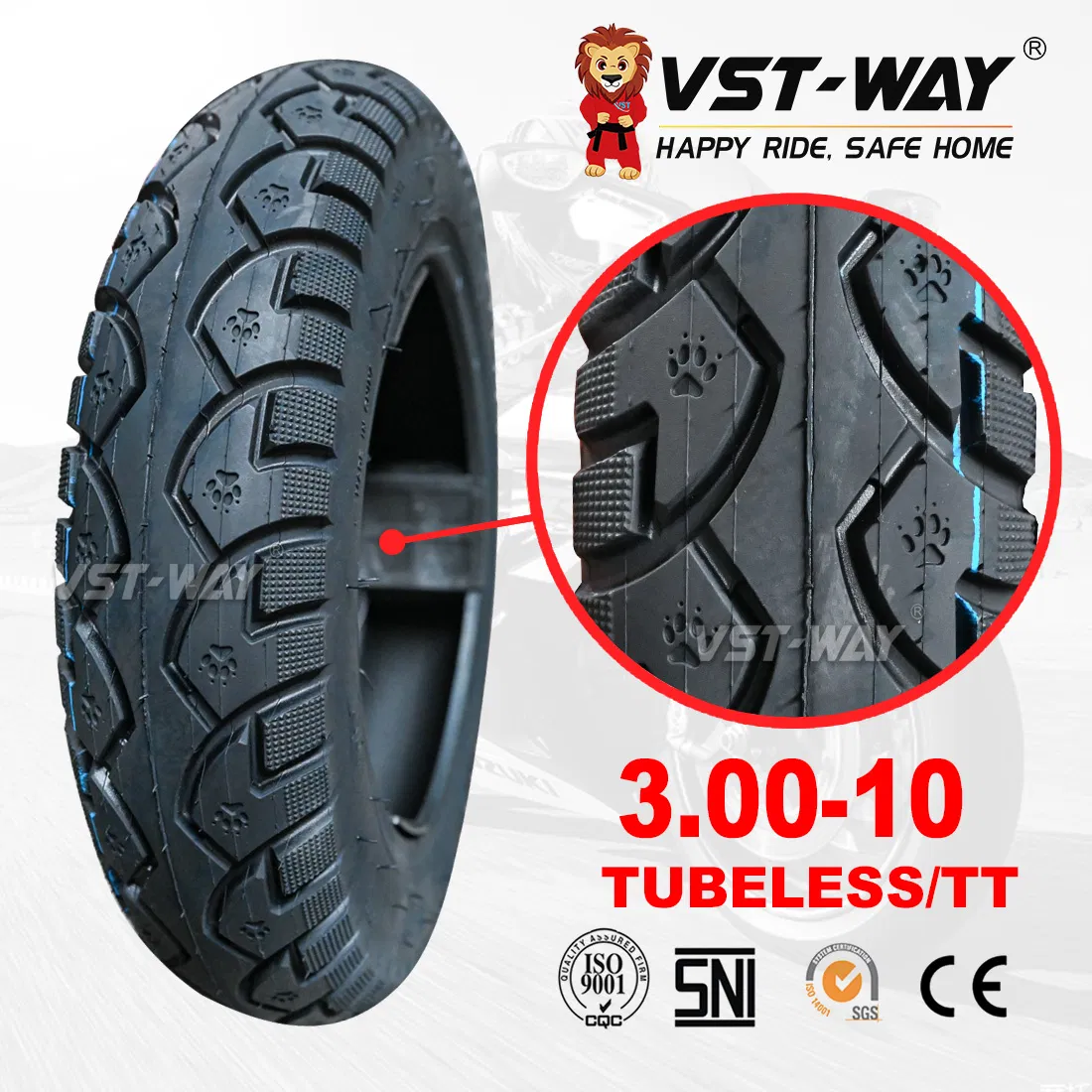 Шина мотоциклетная бескамерная 3.50-10 для электроскутера